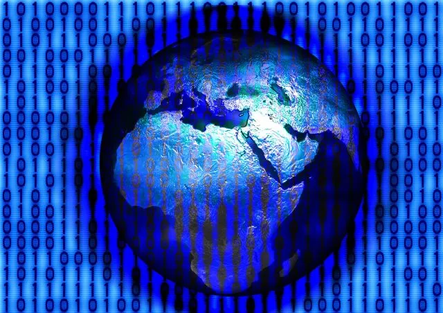 An embossed globe with binary code over the top