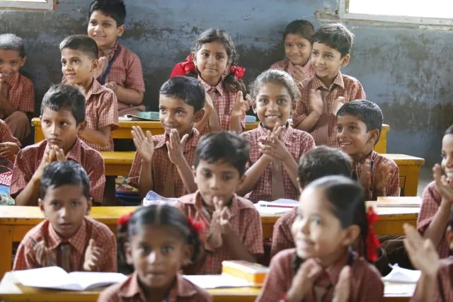 Happy African children in a classroom