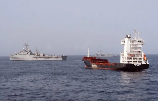 Three ships out at sea