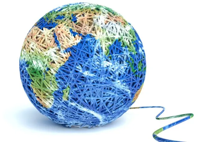 A ball of string painted to look like a globe