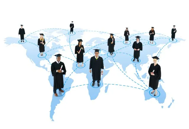 Map of the world with students linked on different countries