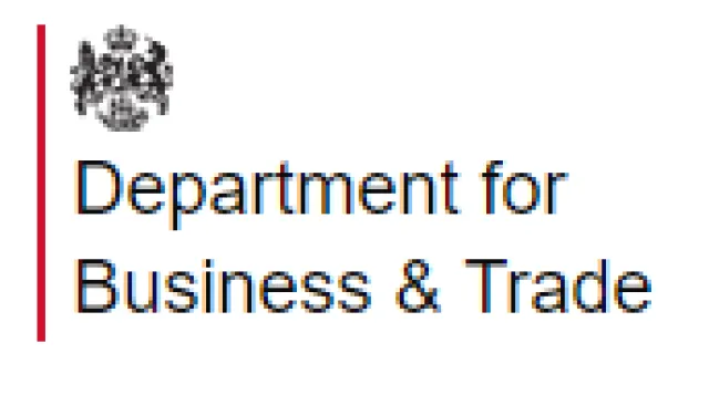 Department for Business & Trade stacked logo with name of department