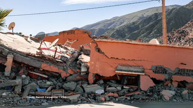 A building destroyed by an earthquake in the remote village of Tajgalt, in the high Atlas mountains, September 2023