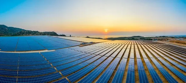 Aerial view of solar panels in Vietnam