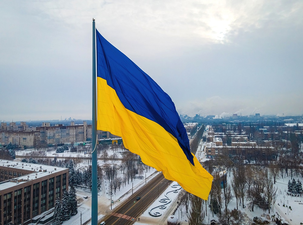 The,Aerial,View,Of,The,Ukraine,Flag,In,Winter