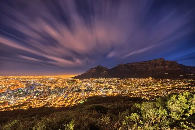 Table Mountain in South Africa by night