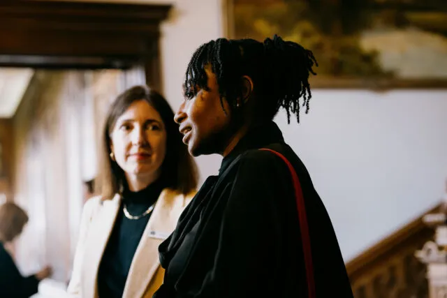 Policy advisor and LSE MPP student Heather Abbey speaks with Wilton Park programme director Aisling Conboy
