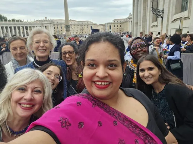 Sri Lankan youth climate activist Chiranthi Senanayake takes a selfie at the Vatican with fellow women faith leaders including Chair of the Elders Mary Robinson