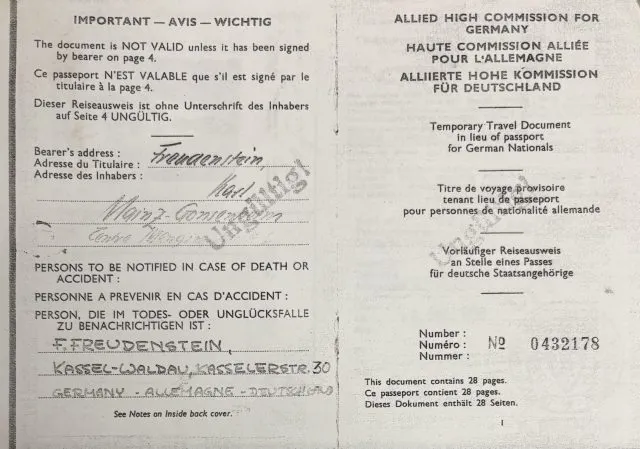 Travel documents - The documents issued to Karl by Allied countries giving him permission to travel. No German passports were permitted at this time.