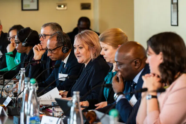 Participants at the Congo Basin event sit at the conference table