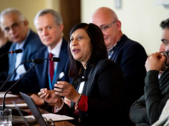 A female participant speaks in the conference room