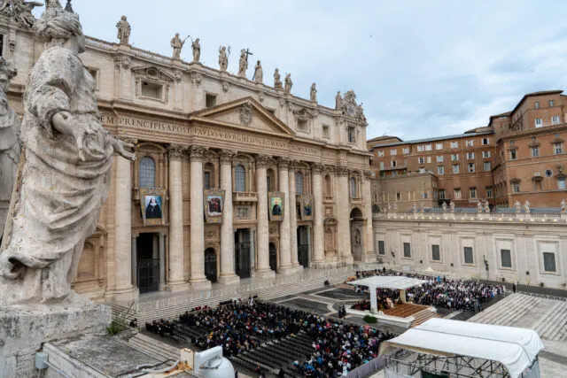 A view of a Papal Audience in St Peter's Square, taken from a rooftop