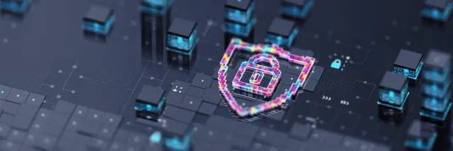 A graphic rendering of a lock and shield.