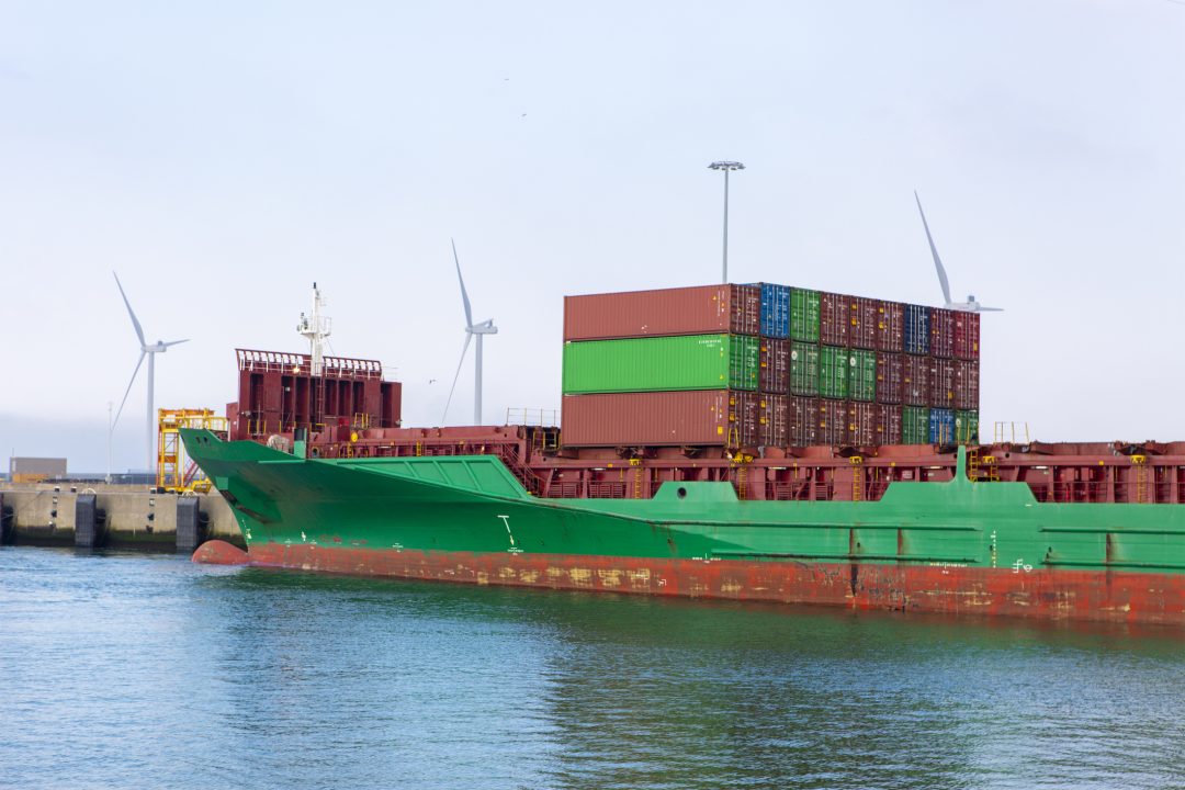 Large gantry cranes and container ship – port of Rotterdam – Maasvlakte