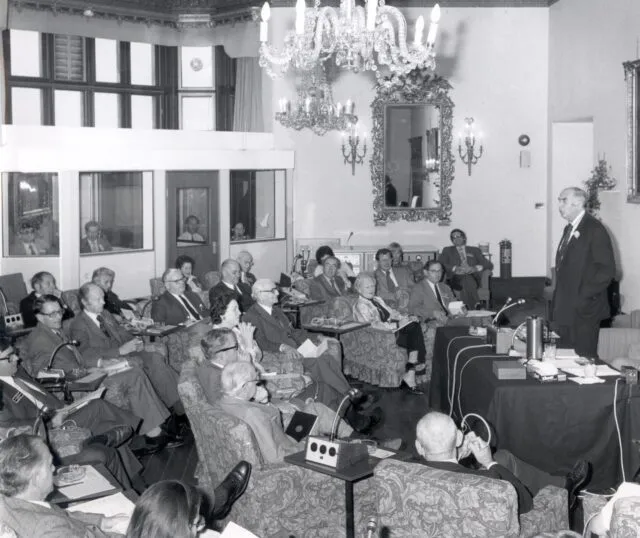 Heinz Koeppler addresses a conference