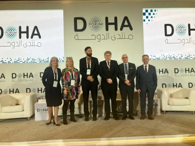 Wilton Park Senior Programme Director Alison Hilliard with members of the panel from the WIlton Park event at the Doha Forum 2025