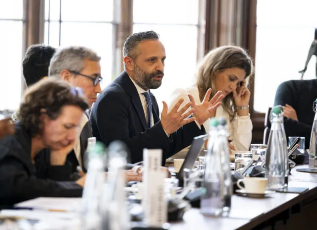 Bahjat Hajjar, Deputy Minister, Ministry of Social Affairs and Labour, Syria, speaks at the conference table