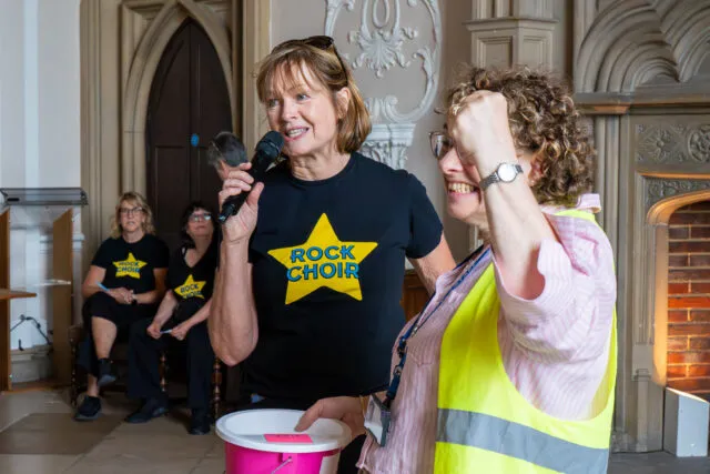 Wilton Park COO Jo Lawrance and Chief of Staff Sue Betts celebrate the donations